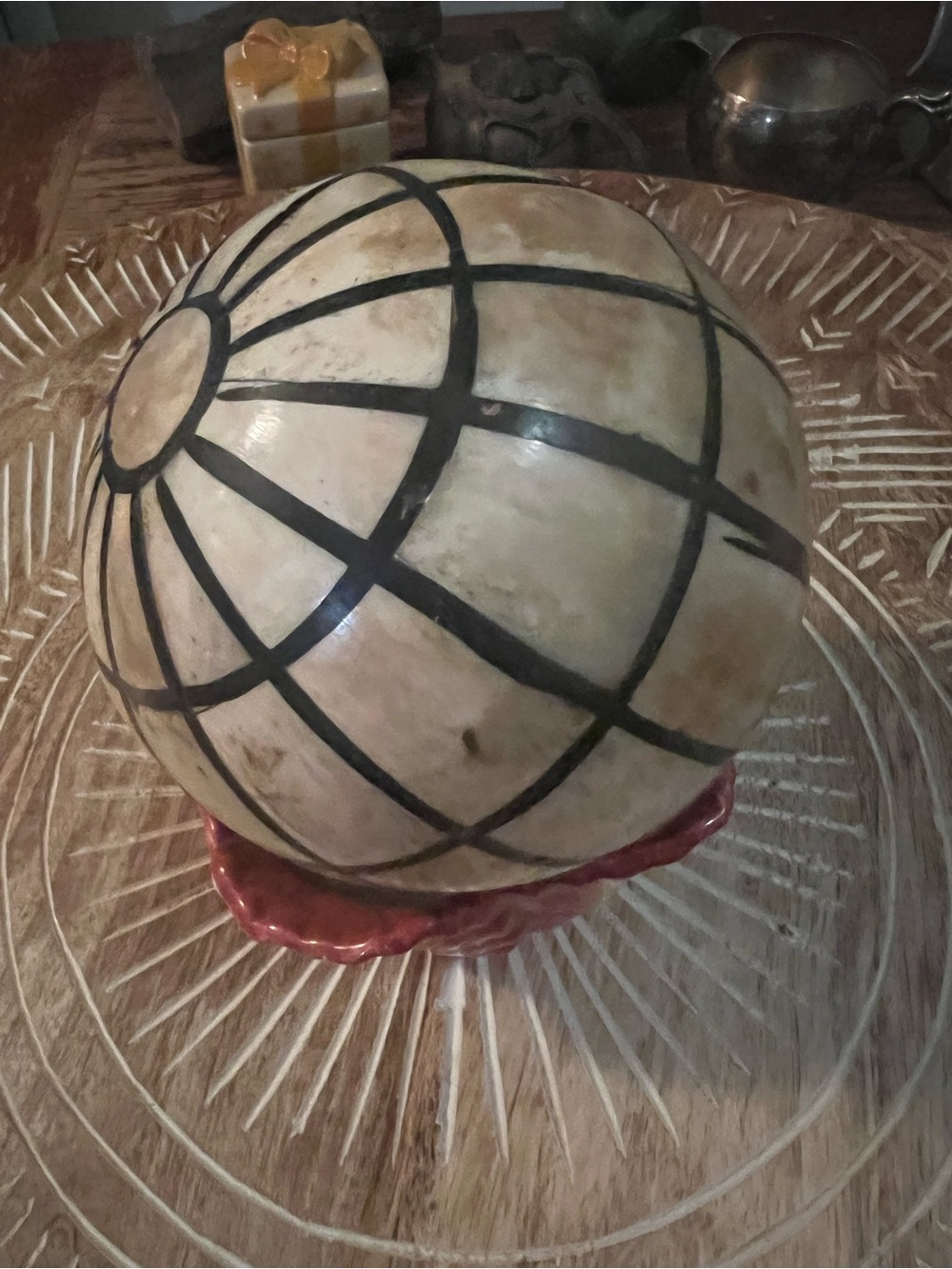 Vintage Large Bone Hand Crafted Orb 13.5”